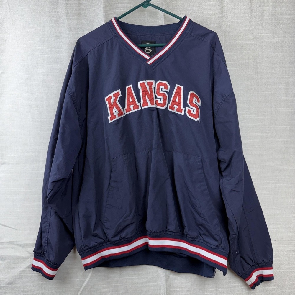 VTG Kansas Jayhawks Jacket Mens XL Blue NCAA Basketball Pullover Gear For Sports